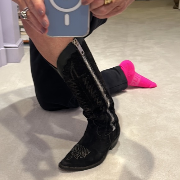 Golden Goose black suede boots w/silver thread worn only a few times. Silver zip - Picture 4 of 10
